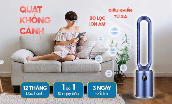 Quạt không cánh kết hợp lọc không khí bằng Ion Âm